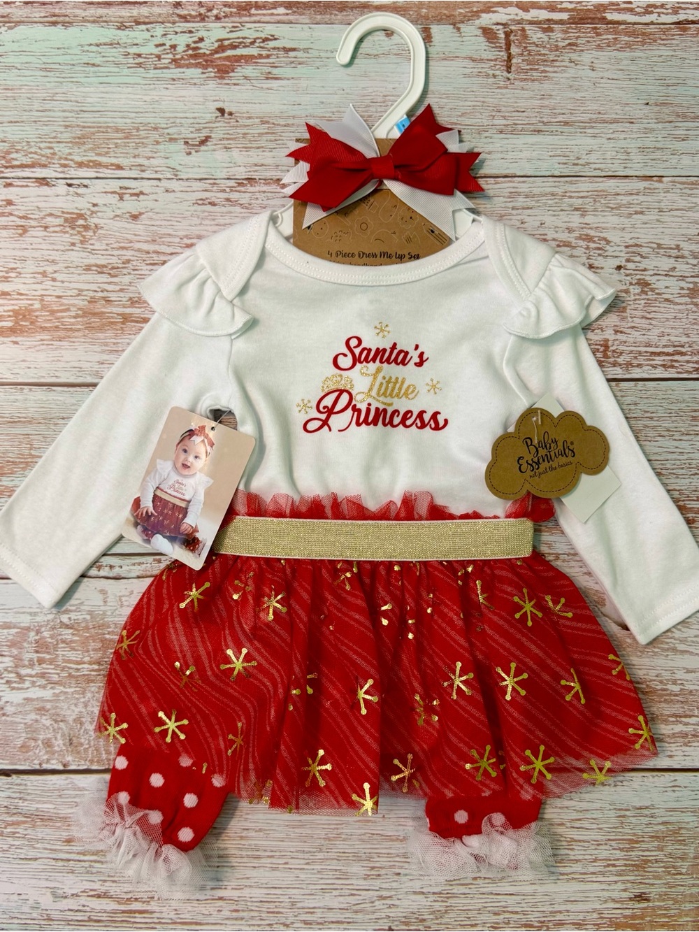 Baby Essentials Red, White & Gold Santa's Little Princess Holiday Outfit